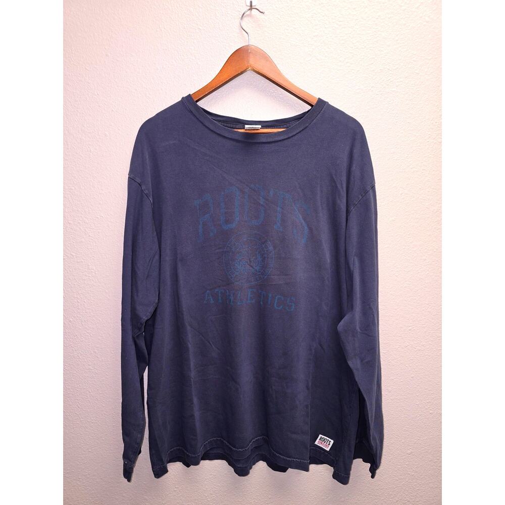 Vintage Roots Athletics Shirt Long Sleeve Faded Graphic Navy Blue XL Tee Y2K